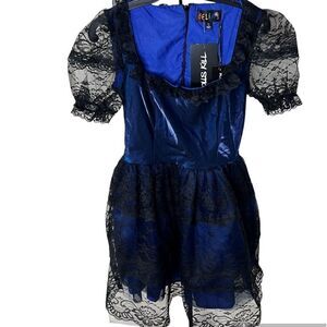 Delia’s by Dolls Kill Dress To Kiss Mini Dress Lace Babydoll Blue Small Nwt